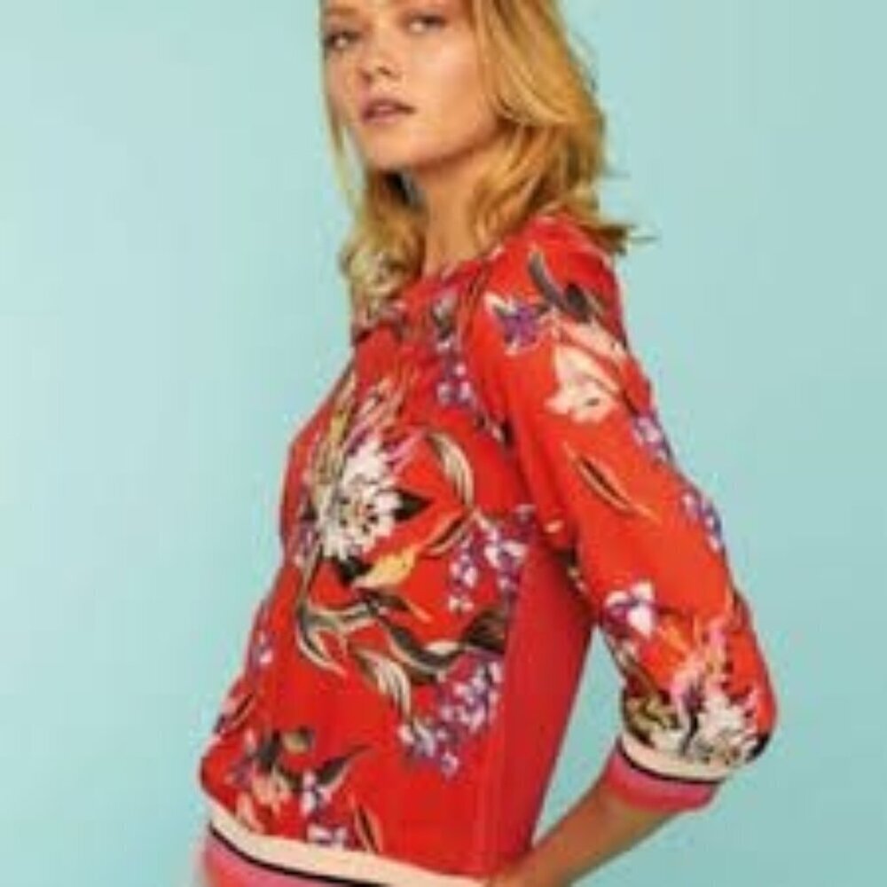 Aldomartins Floral Print Red Boat Neck 3/4 Sleeve Top US size 6